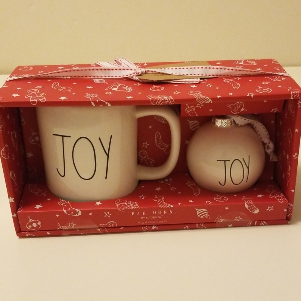 New  Rae Dunn "JOY" coffee mug and Ornament set